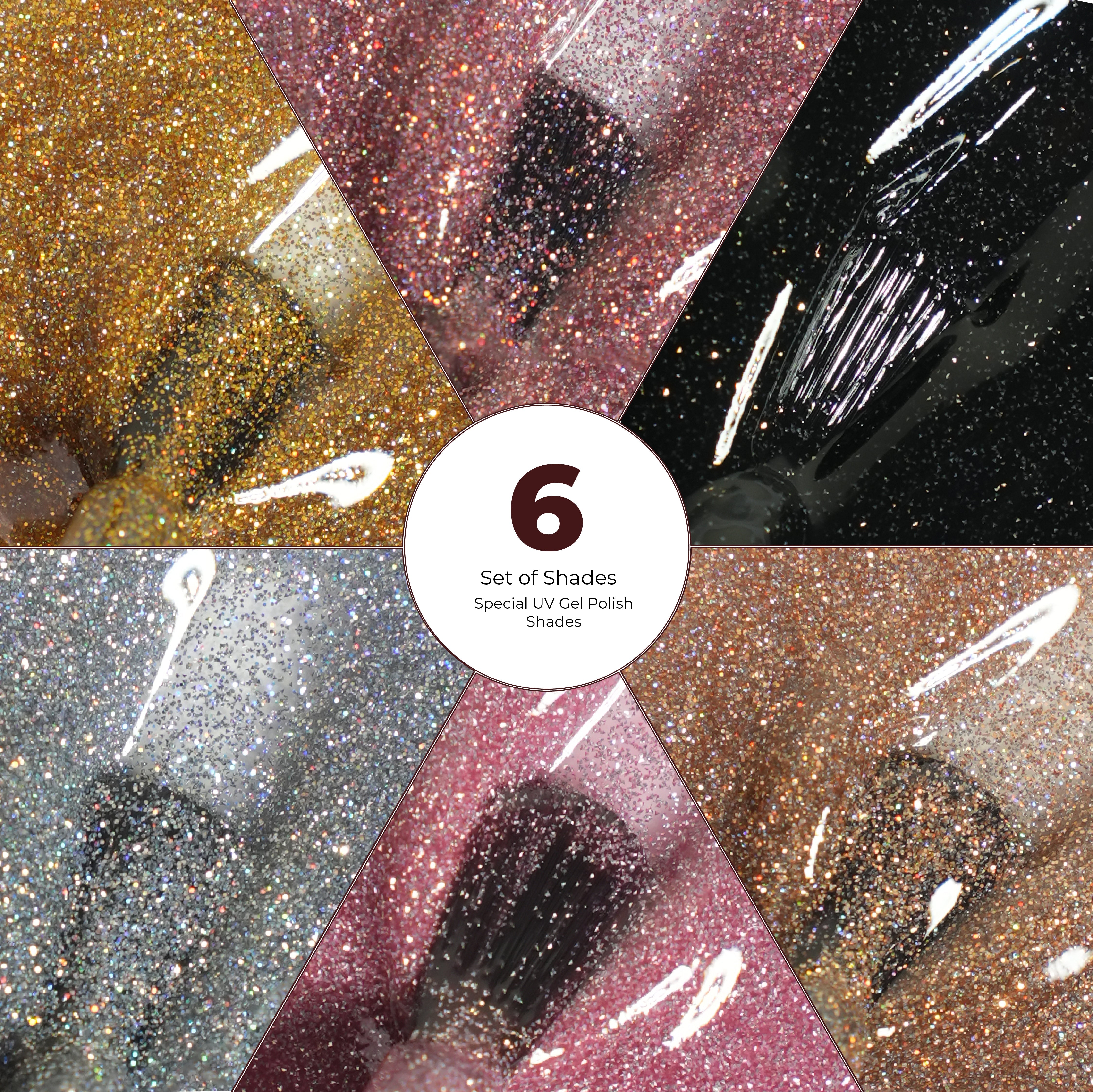 Emigel - Set of 6- Disco Reflective  UV Gel Polish
