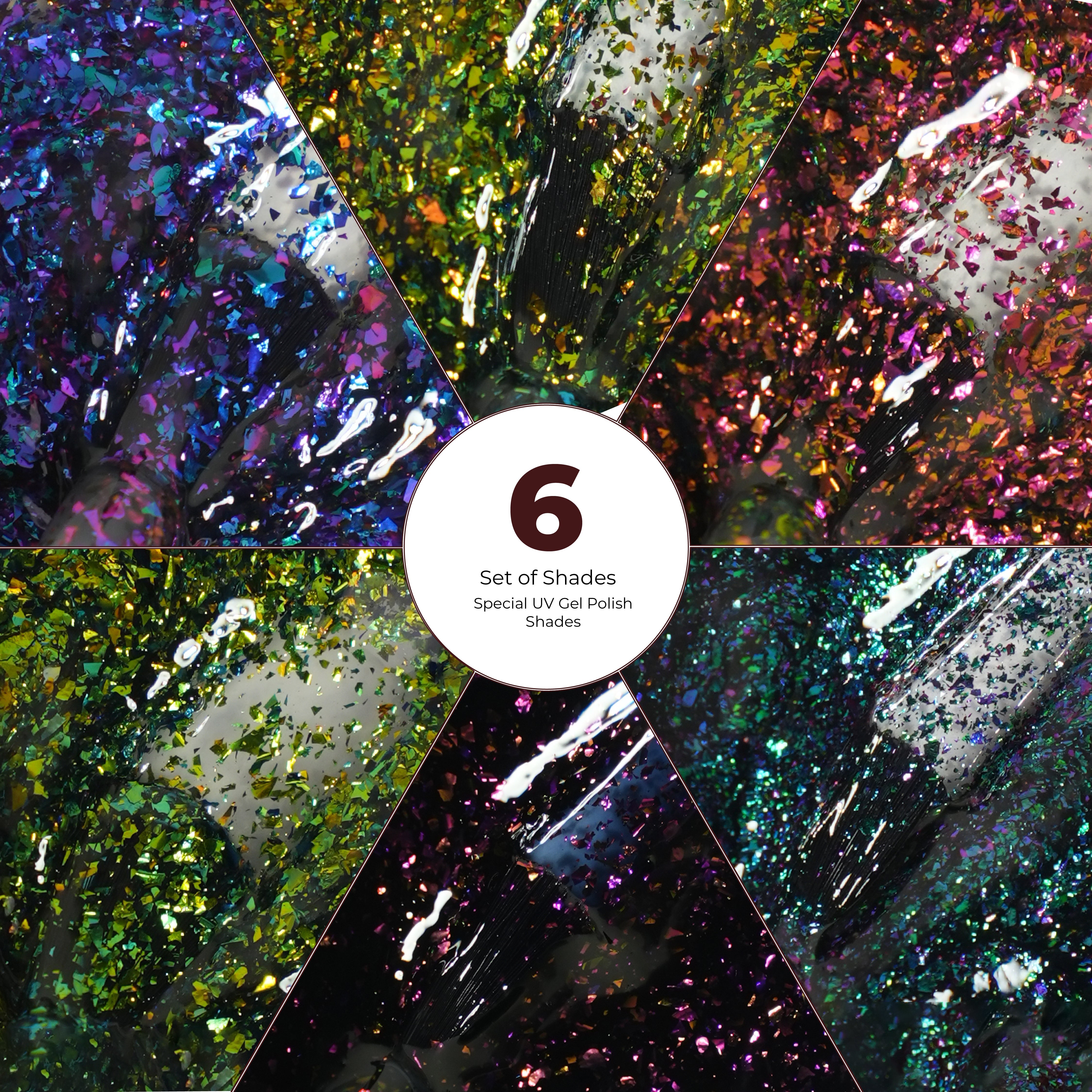 Emigel - Set of 6- Flake Chameleon UV Gel Polish